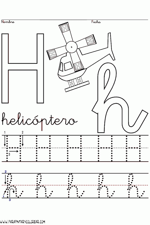 Letras h minusculas para colorear del abecedario.